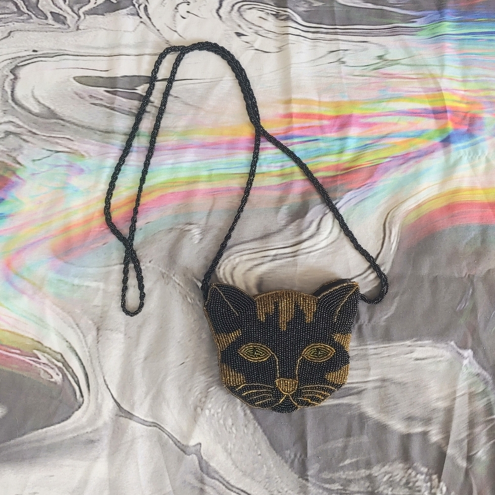 Vintage beaded cat purse